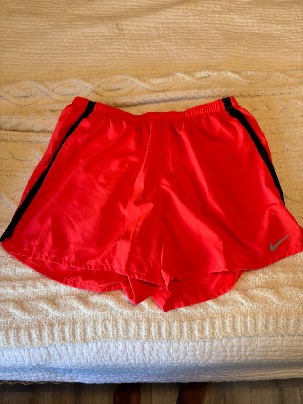 Nike Men’s Bright Orange Athletic Running Shorts with Black Trim